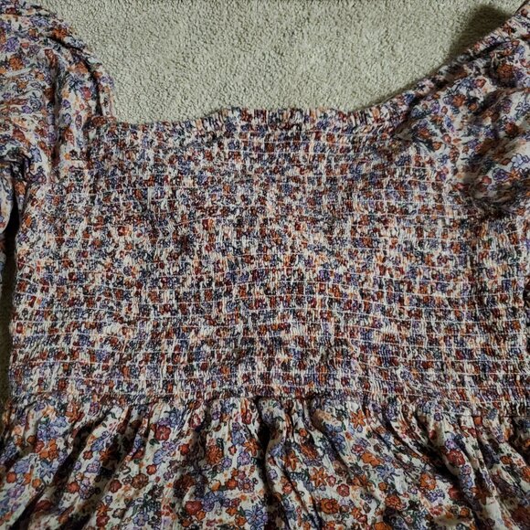 ANGIE Womens Lg Floral Blouse Longsleeve Shirred Elastic Stretch Keyhole Twist - Picture 6 of 6